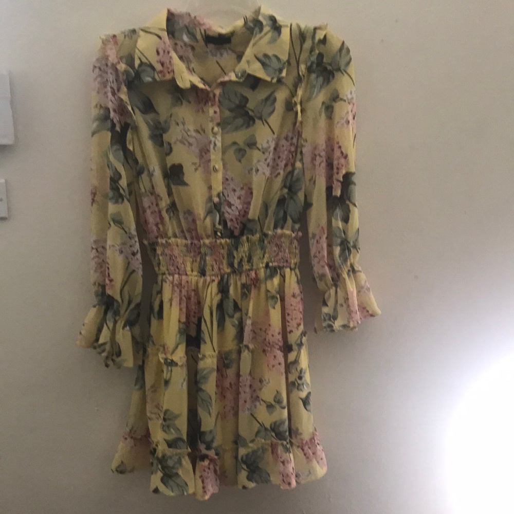 Floral Yellow Dress with Ruffle Sleeves